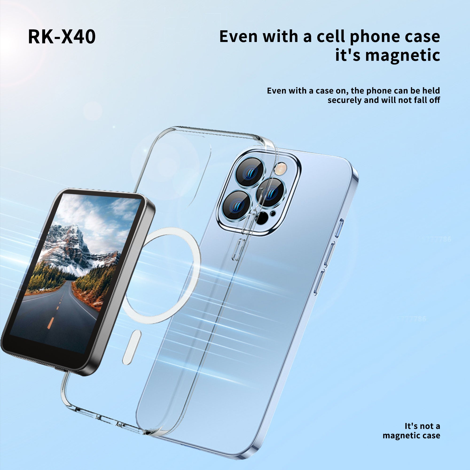 RK-X40 Phone Vlog Selfie Monitor Screen, Magnetic Phone Holder Clip Mount, Using Phone Rear Camera for Selfie Vlog Live Stream TikTok