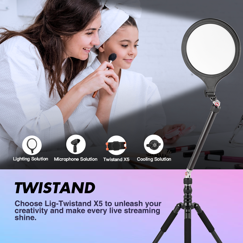 Lig-Twistand X5, Magic Twist Stand Lighting Solution，360° angle rotation, and equipped with full-screen LED fill light.