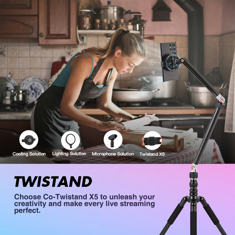 Co-Twistand X5, Magic Twist Stand Cooling Solution, 360°angle rotation, equipped with silent cooler, can be adapted to mobile phones.