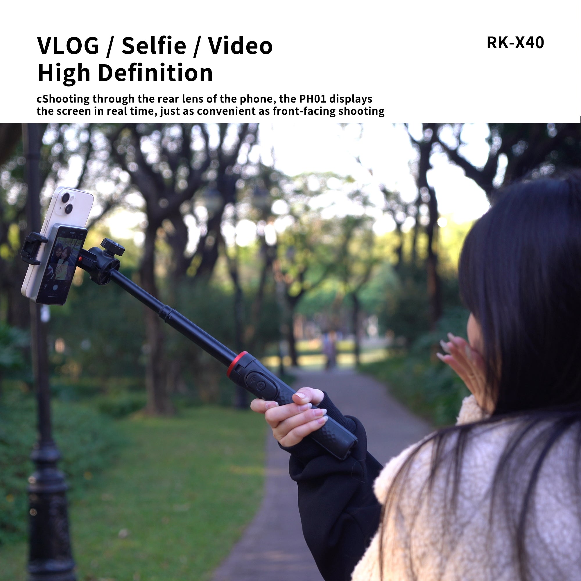 RK-X40 Phone Vlog Selfie Monitor Screen, Magnetic Phone Holder Clip Mount, Using Phone Rear Camera for Selfie Vlog Live Stream TikTok